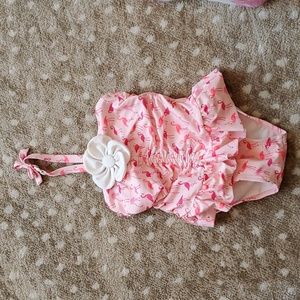 Janie and Jack Pink Flamingo One Piece Swimsuit | 12-18M